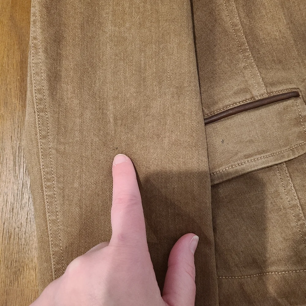 LRL Ralph Lauren Tan Button Down Military Style Sheep Leather Trim Jacket - Picture 12 of 14